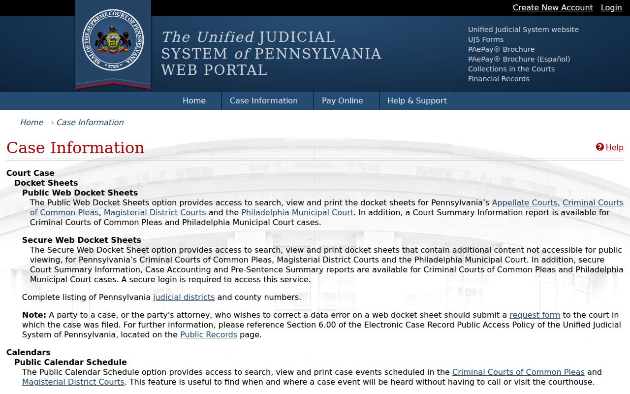 Bristol Township resident lookup source showing Pennsylvania UJS Case Information