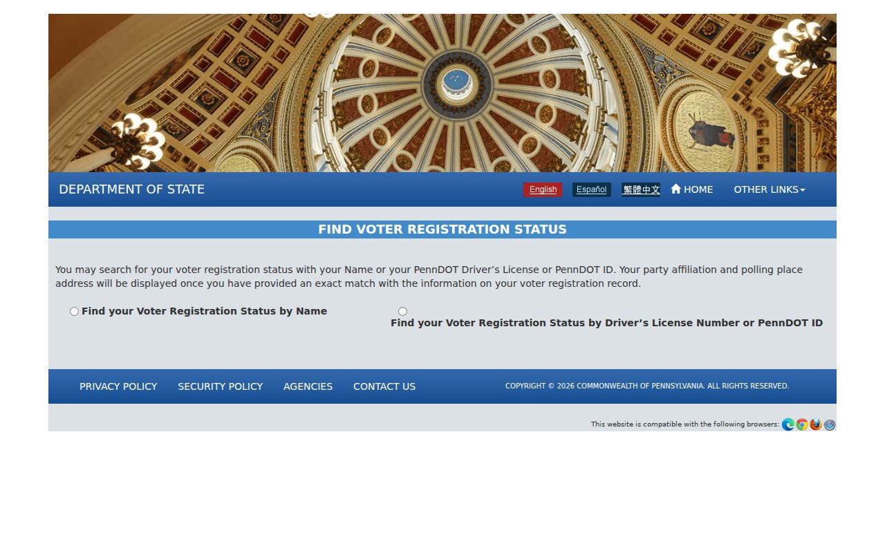 Bristol Township resident lookup source showing Pennsylvania voter status form